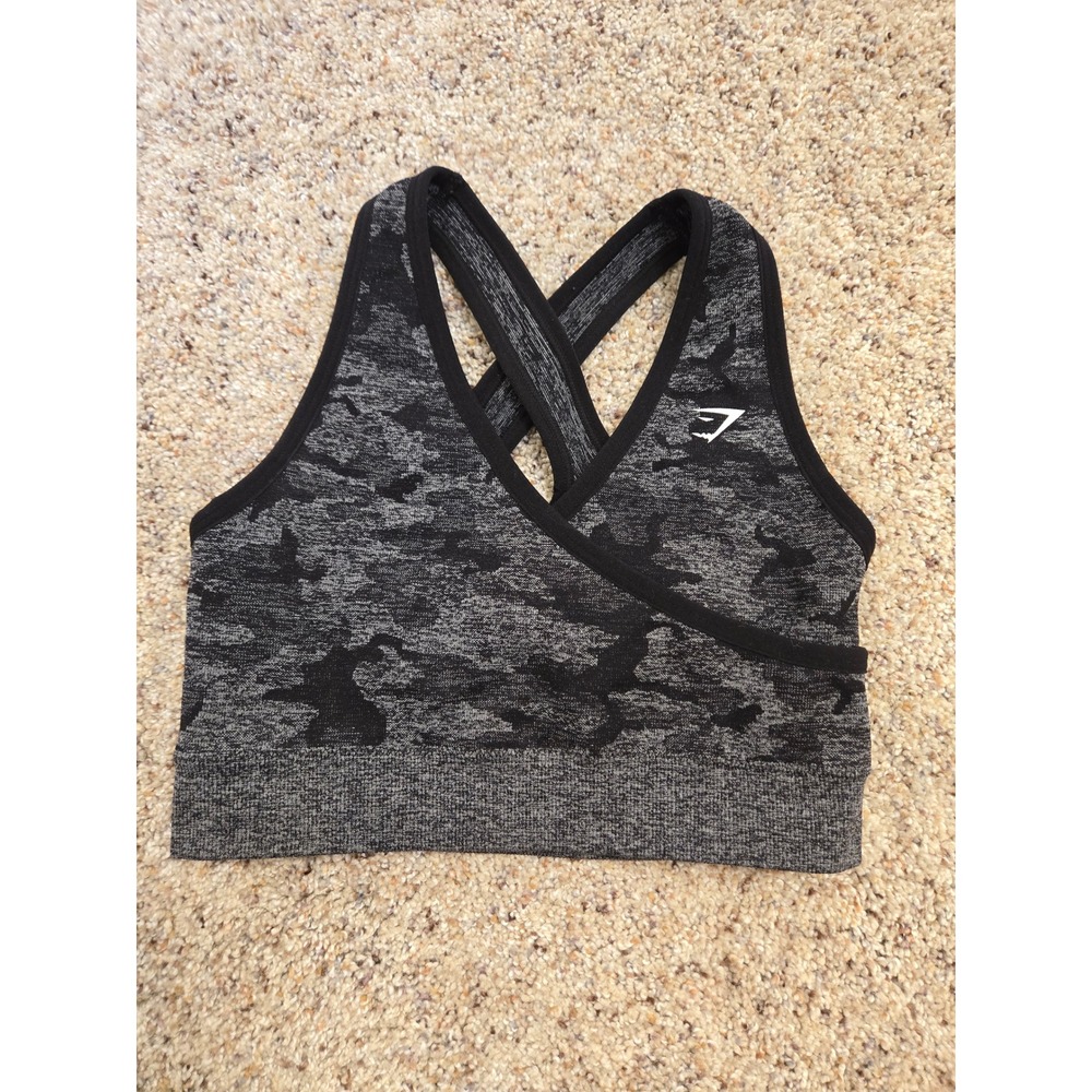 Gymshark Gray Black Camo Seamless Cross Back Sports Bra Women's Small